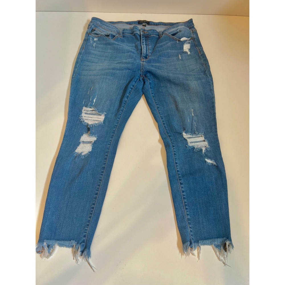 Judy Blue Women's Distressed Frayed Hem Straight Leg Jeans Plus Size 2XL